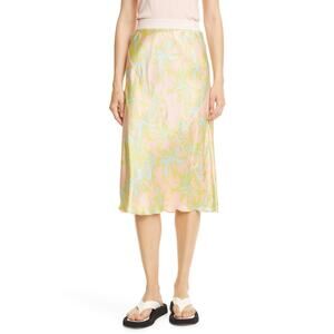 Atm Anthony Thomas Melillo 'Palm' Green Print Silk Charmeuse Slip Skirt Size S/P